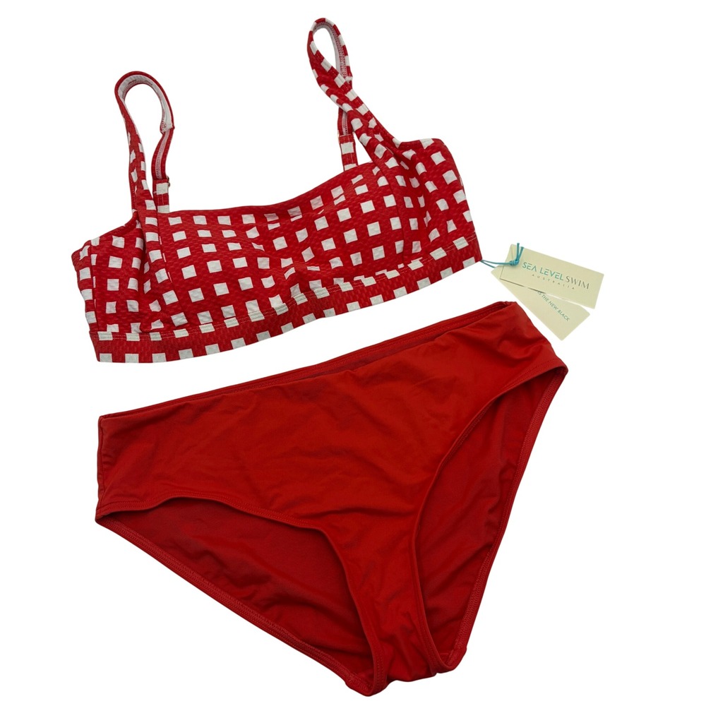 Sea Level Swim Australia Red Gingham Bikini US 10 High Waist Retro Square Neck